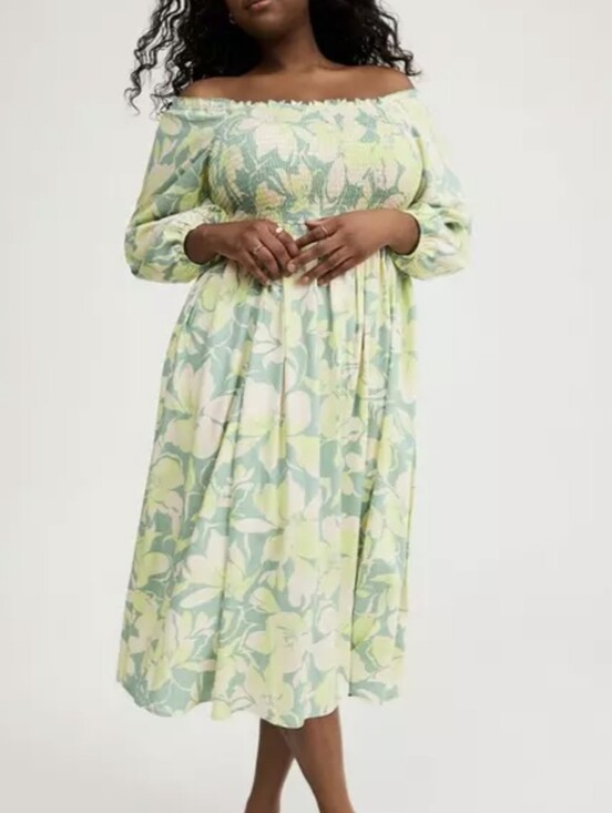 torrid Dresses & Skirts - torrid Pastel Green Floral Off-Shoulder Midi Dress Sz.3X NWT